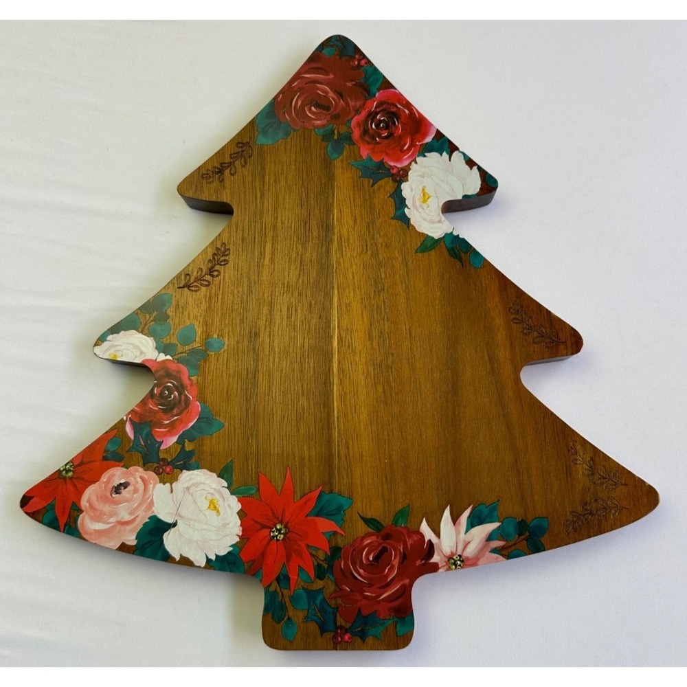 Pioneer Woman Wishful Winter Charcuterie Board Acacia Wood Floral Christmas Tree